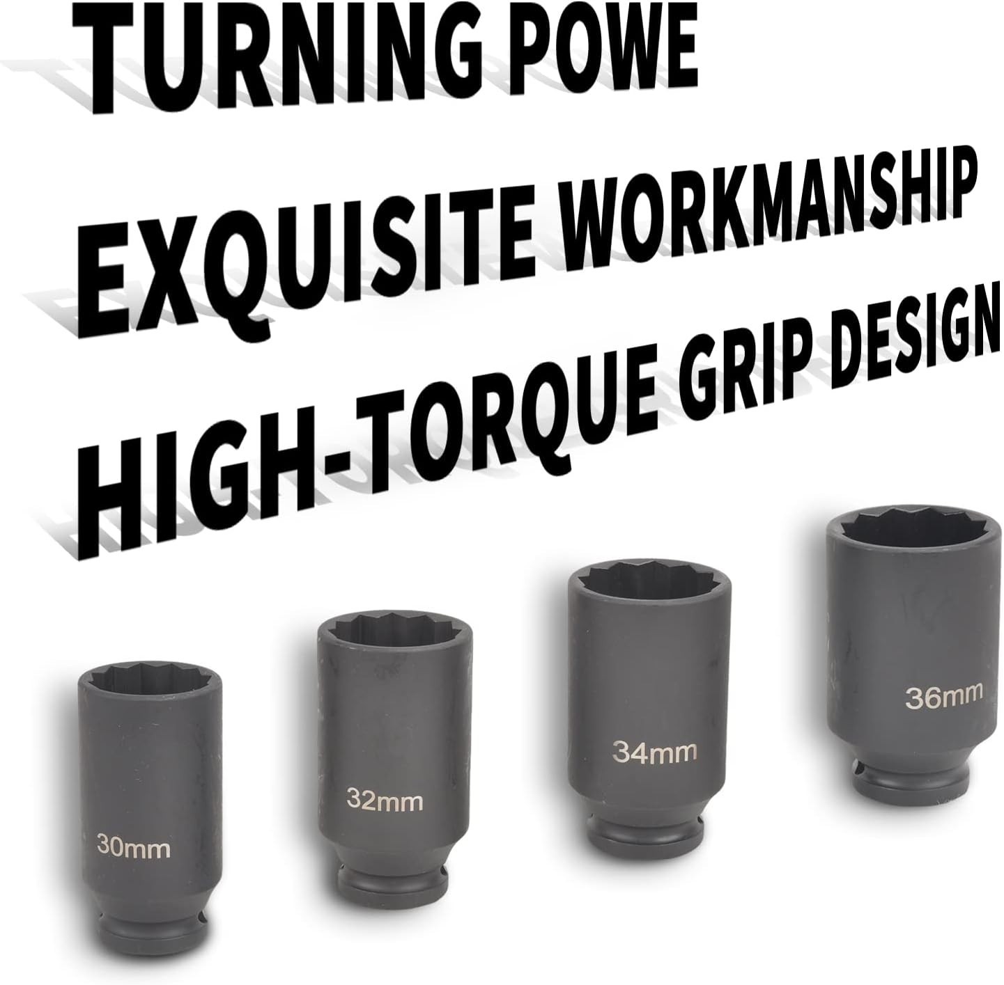 12 Point 4pc 1/2″ Drive Deep Spindle Axle Nut Socket Set 30mm 32mm 34mm 36mm