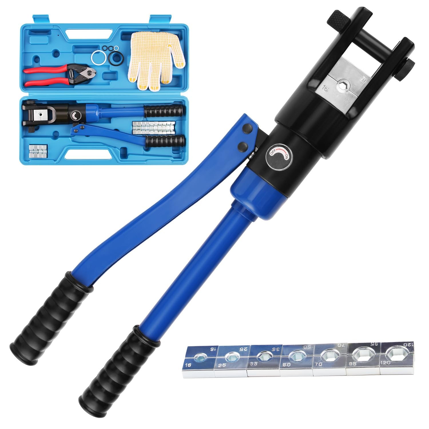 16-Piece Hydraulic Cable Lug Tool Set with Case 6 AWG to 4/0 AWG Crimper