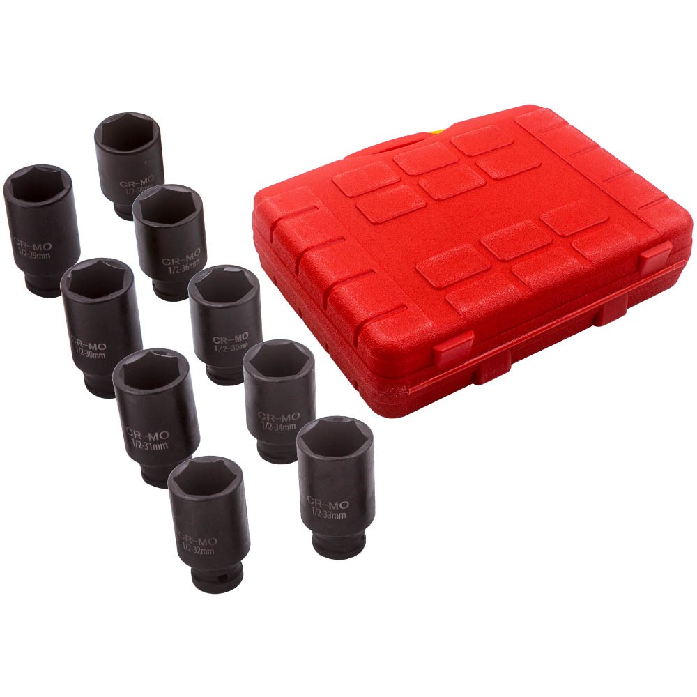 9pcs Deep Impact Socket Set 1/2″ Drive Metric Axle Hub Nut Socket 29mm-36-38mm