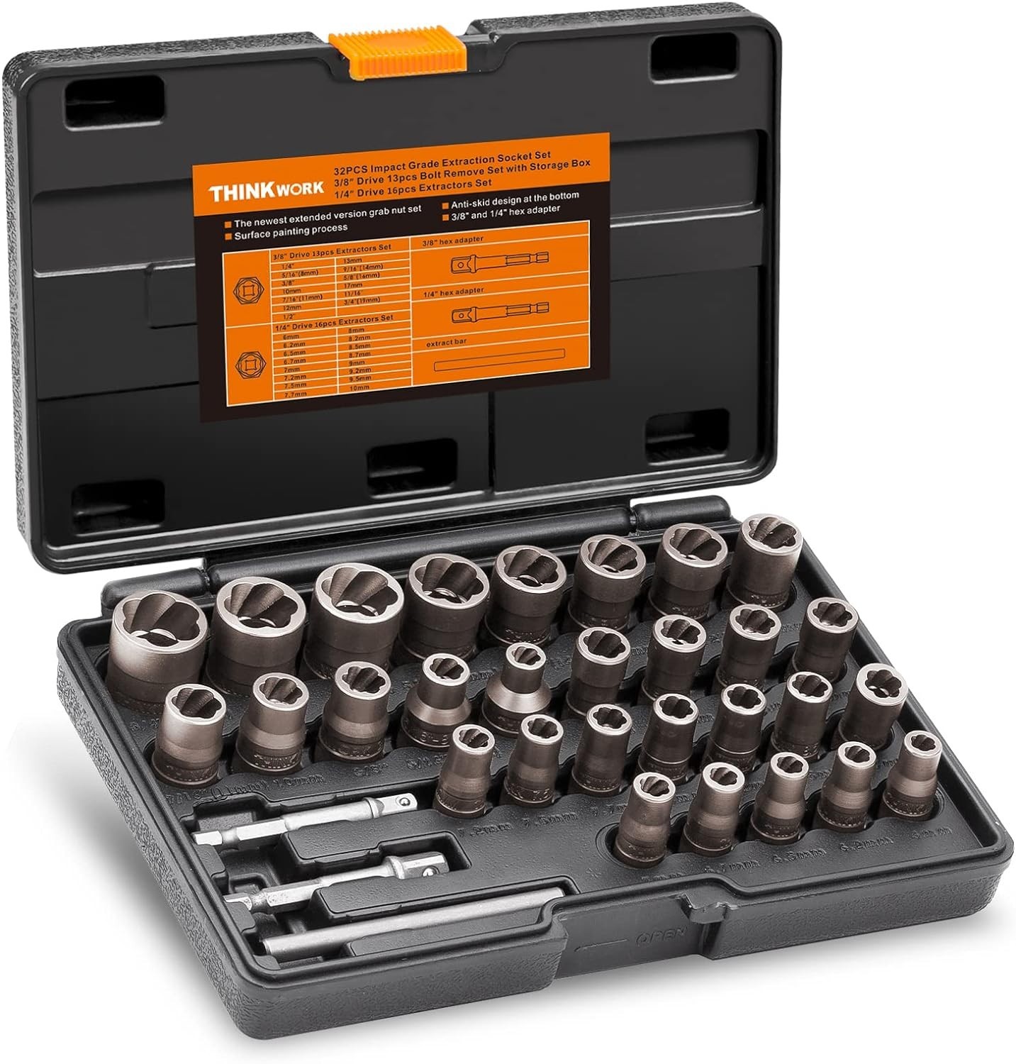 Bolt Extractor Kit, 32-Piece Nut Extractor Socket Set, 1/4″ & 3/8″ Drive Roun…