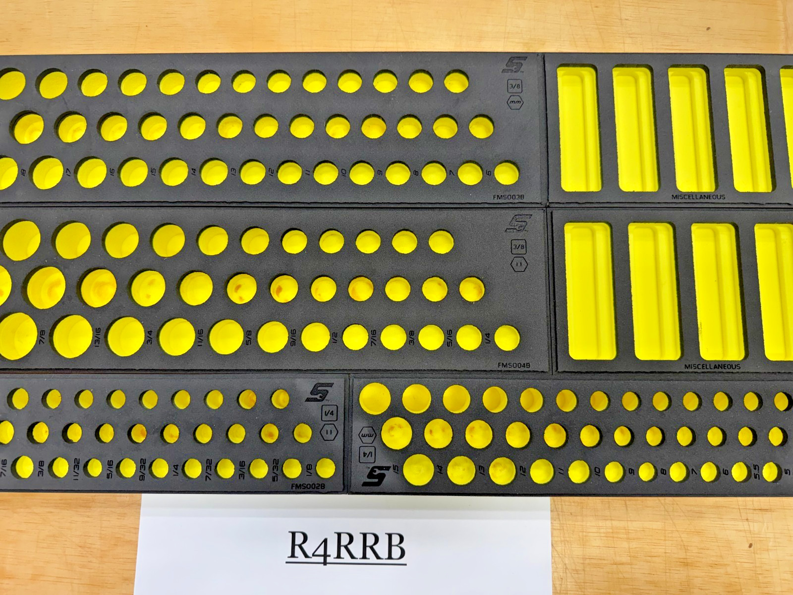 Snap-on Tools NEW HIVIZ 4pc FOAM TRAYS for 1/4″ + 3/8″ Drive METRIC SAE Sockets