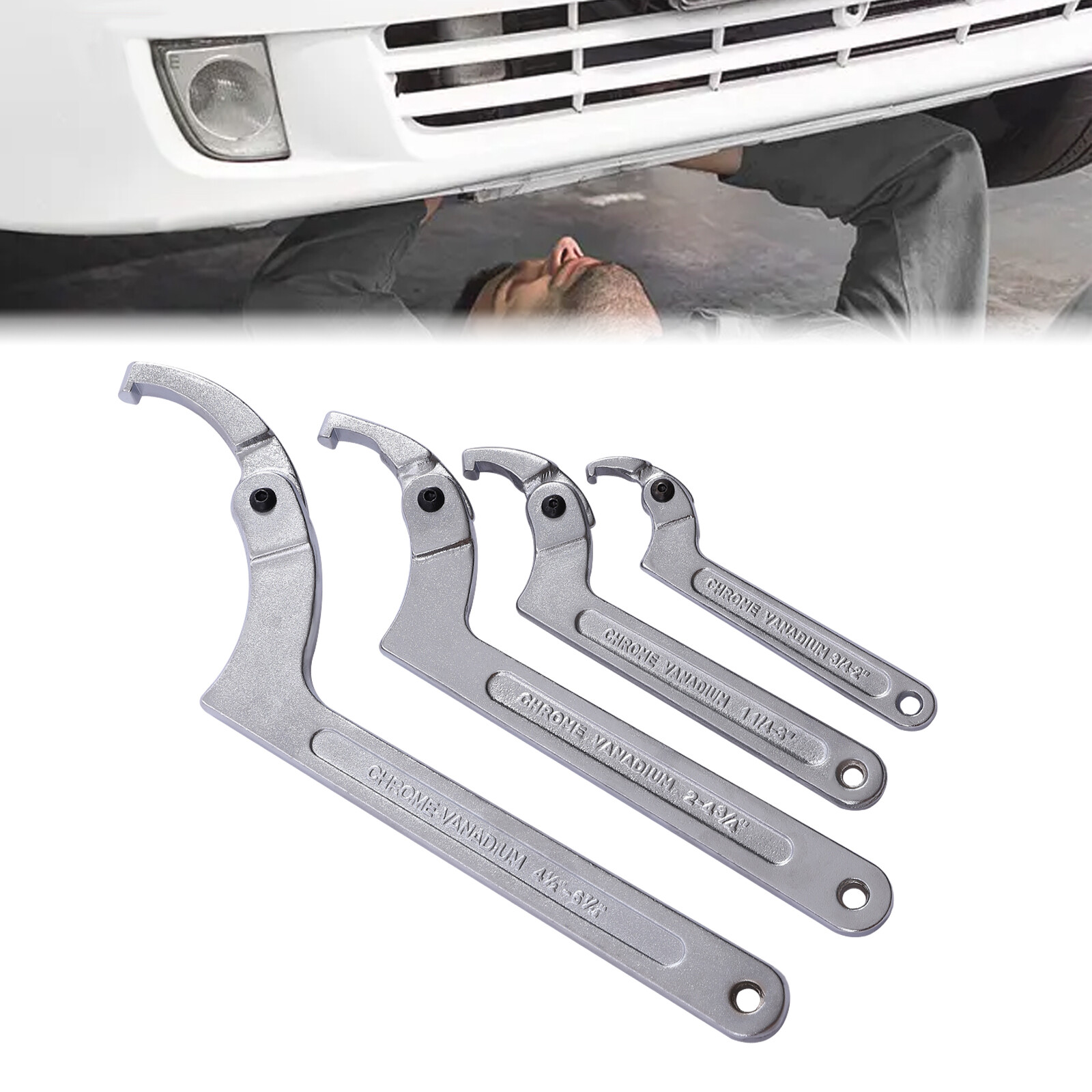4pcs Wrench 19~170mm Adjustable C Spanner Tool Kit Set Hook & C Pin Spanner Hook