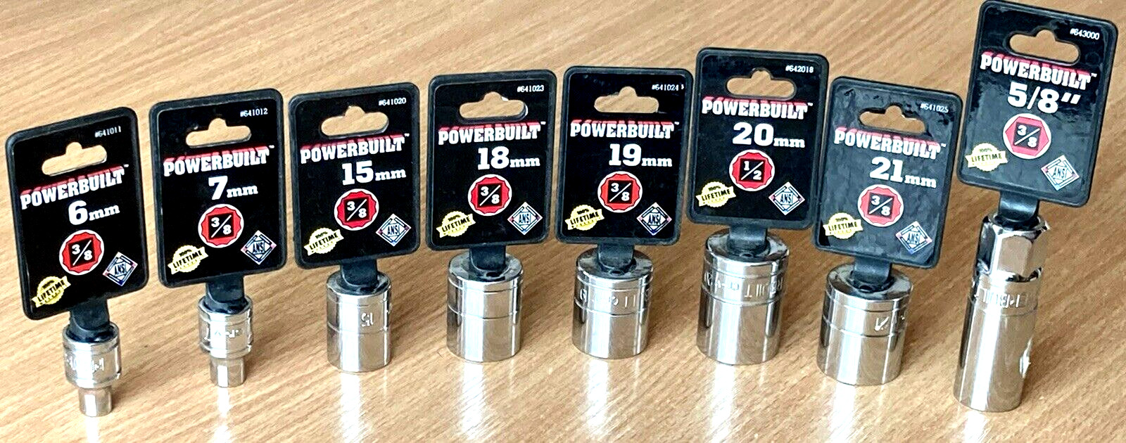 POWERBUILT ⅜ Inch Drive x 6mm,7mm,15mm,18mm,19mm,20mm,21mm,5/8″ Shallow Sockets