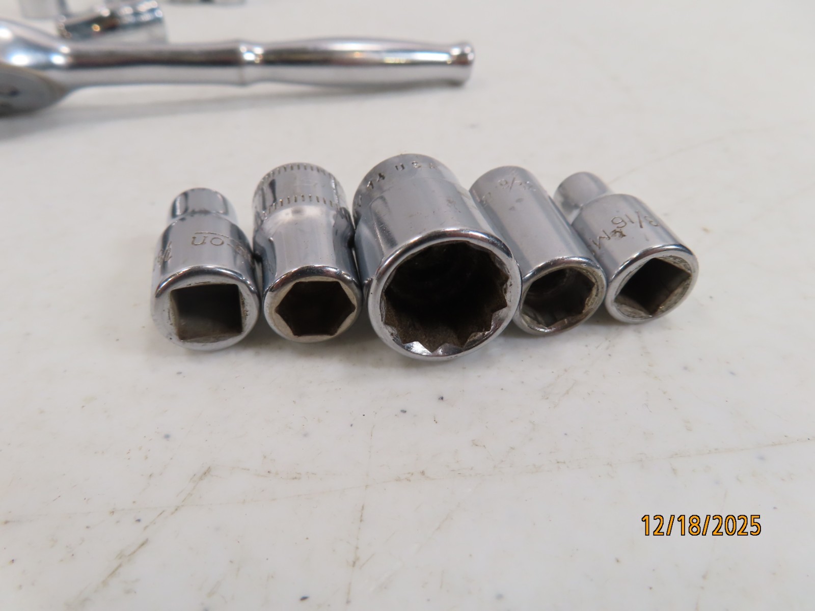 Estate Lot (11) SNAP ON TOOLS 1/4″drive Ratchet GM70M + asst Sockets CLEAN *133*