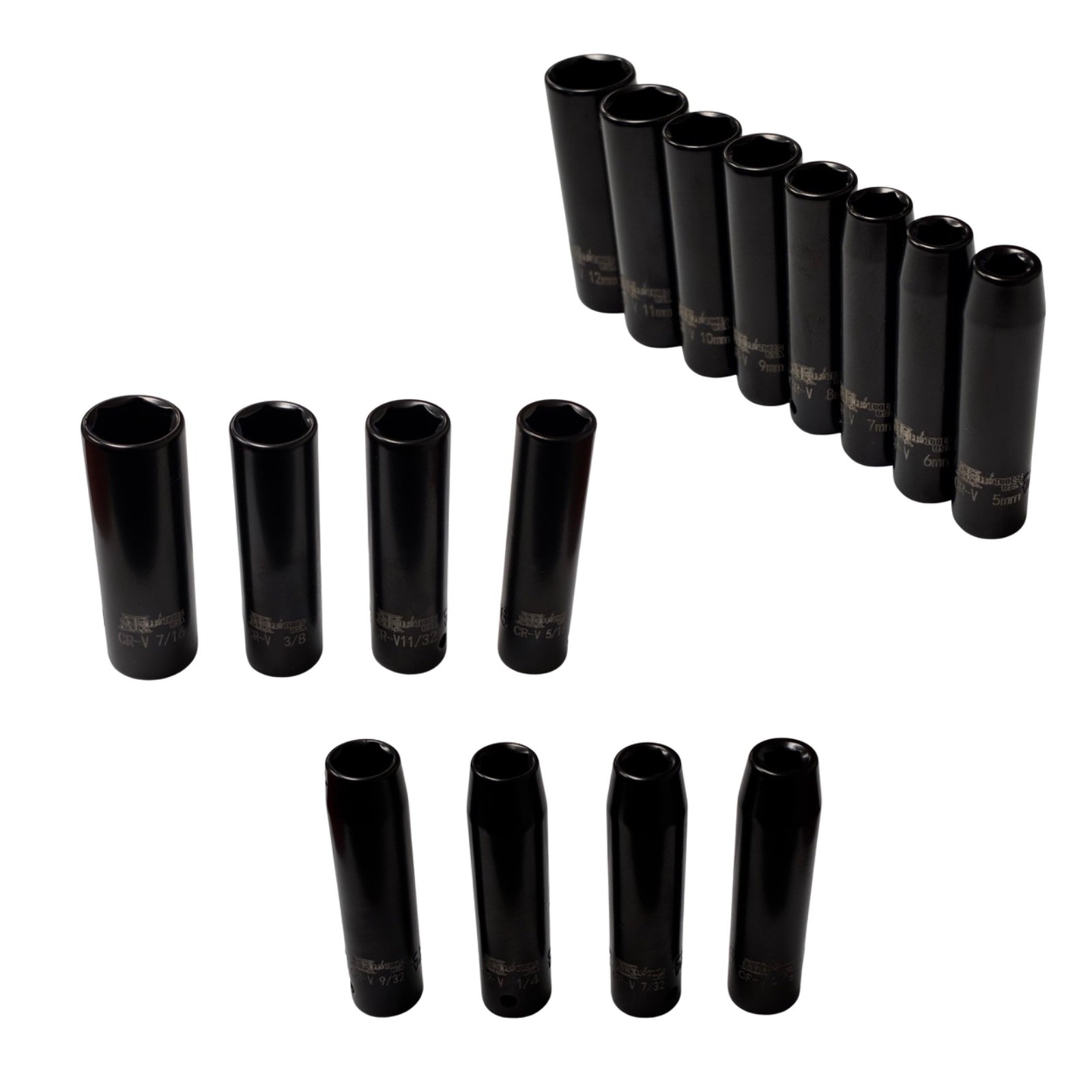 (18 PC) 1/4″ Deep Impact Socket Set | SAE: 3/16″ – 7/16″, Metric: 5mm – 12mm