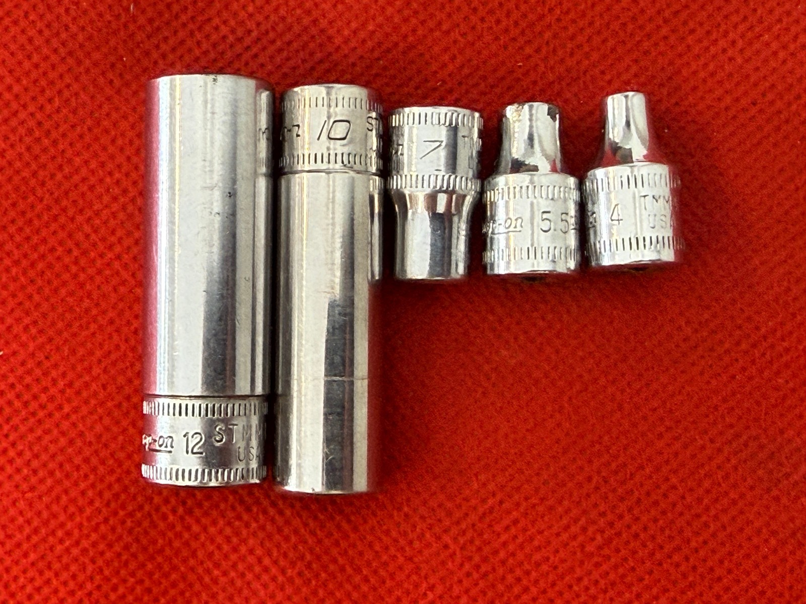 Snap-on 1/4” Drive 12mm 10mm 7mm 5.5mm 4mm Chrome Impact Socket Set 6pt USA
