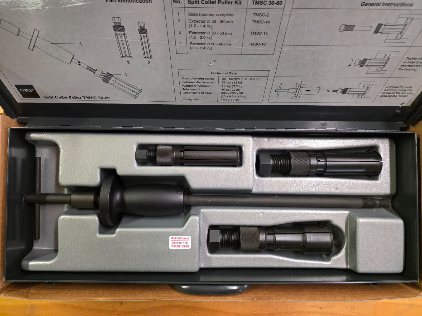 SKF TMSC 30-60 Split Collet Bearing Puller, New in Metal Case, Made in France.
