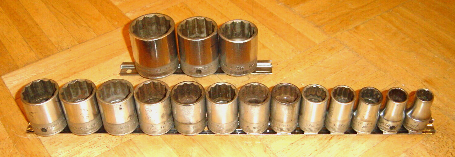 SNAP-ON TOOLS 16 PIECE 1/2 DRIVE SAE. SHORT SOCKET SET 7/16-1-1/4 1947 DATE CODE