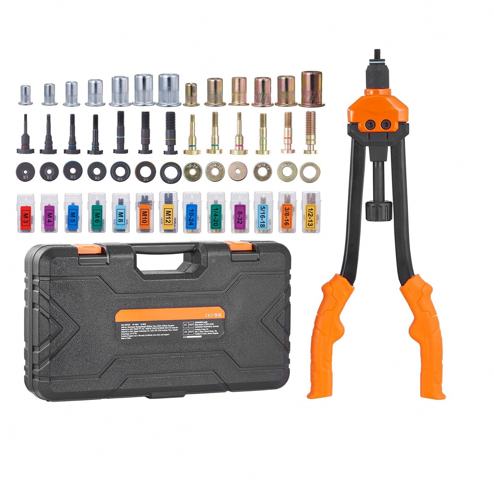Tool-Free Rivet Nut Set 16in 13 Sizes 186 Rivet Nuts