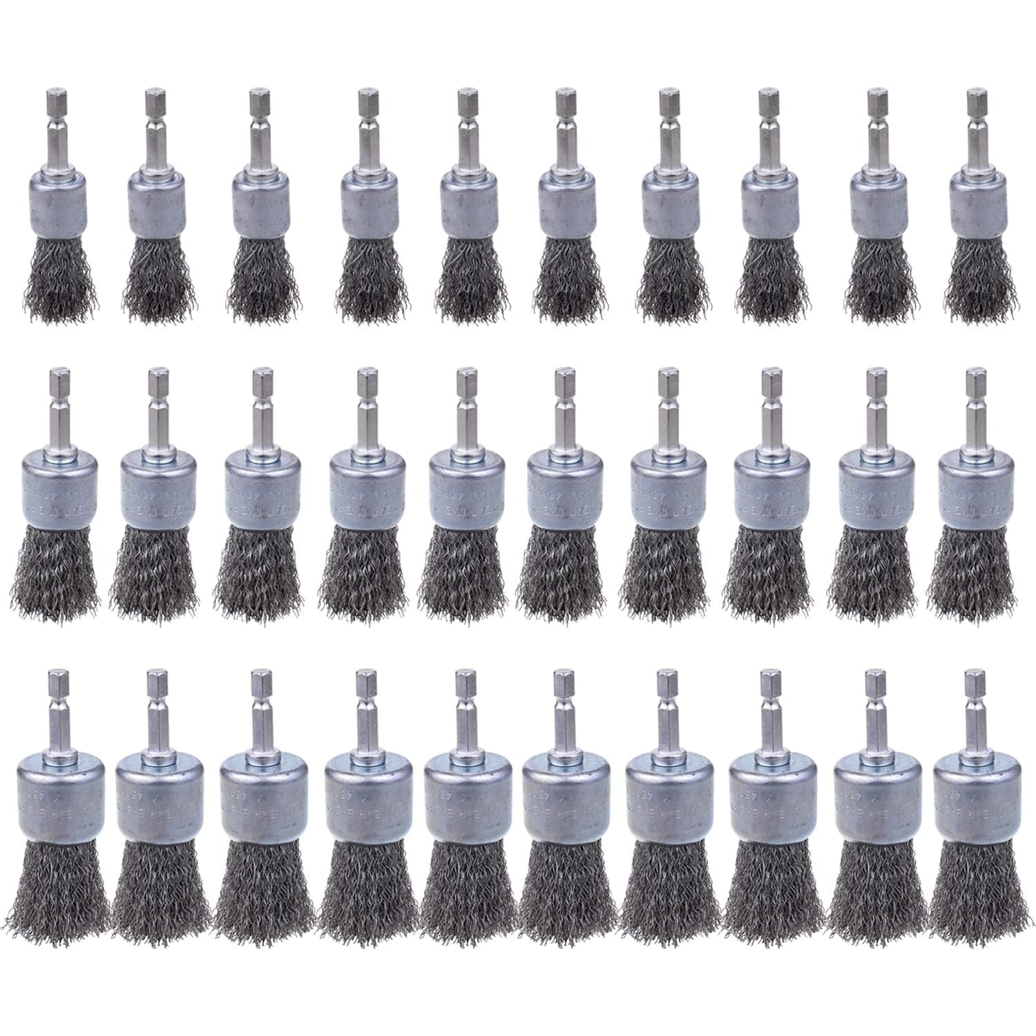 Rocaris 30 Pack Carbon Steel Wire Wheel Brush with 1/4-Inch Hex Shank, Grey