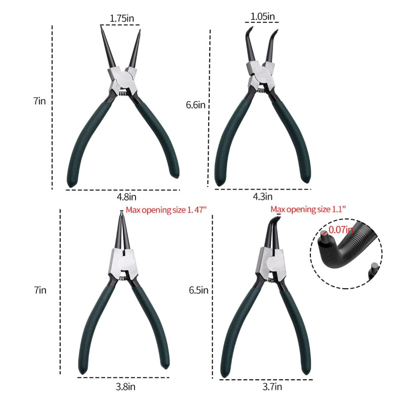 Snap Ring Pliers Set, 4pcs 7″ Internal/External Circlip Pliers Kit