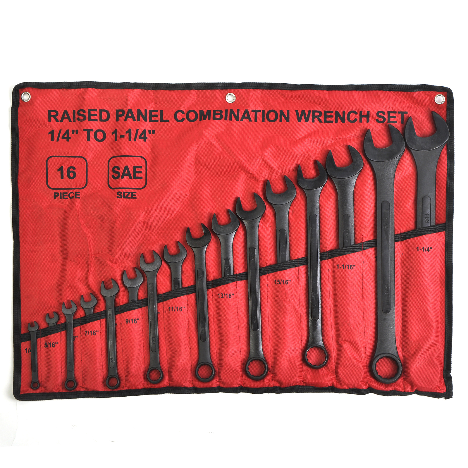 16pcs Combination Wrench Set SAE 1/4″ to 1-1/4″ with Roll Up Pouch Raised Panel