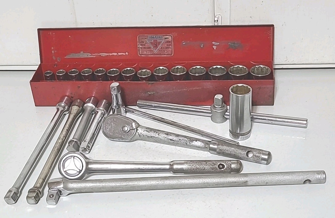 Indestro Super, 1/2″ Drive SAE 26pc Socket Set Tool Box Ext Ratchets BB, Tools
