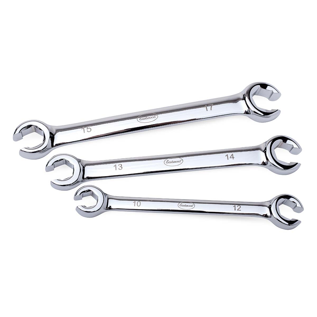 Eastwood 3 Piece Metric Flare Nut Wrench Set Chrome Plated Mirror Polish Finish