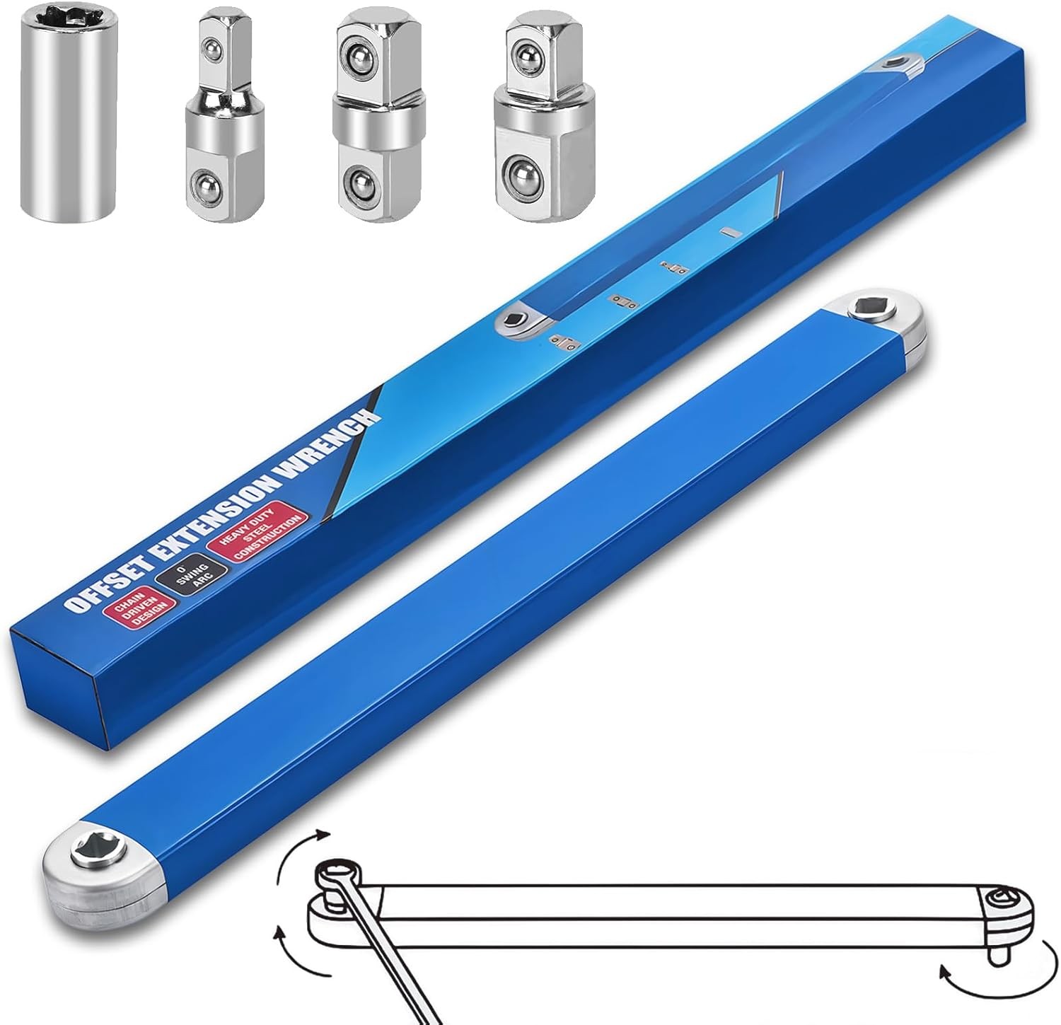 Offset Extension Wrench Set Ratchet Spanner Wrench Tool with Extender Adapter US