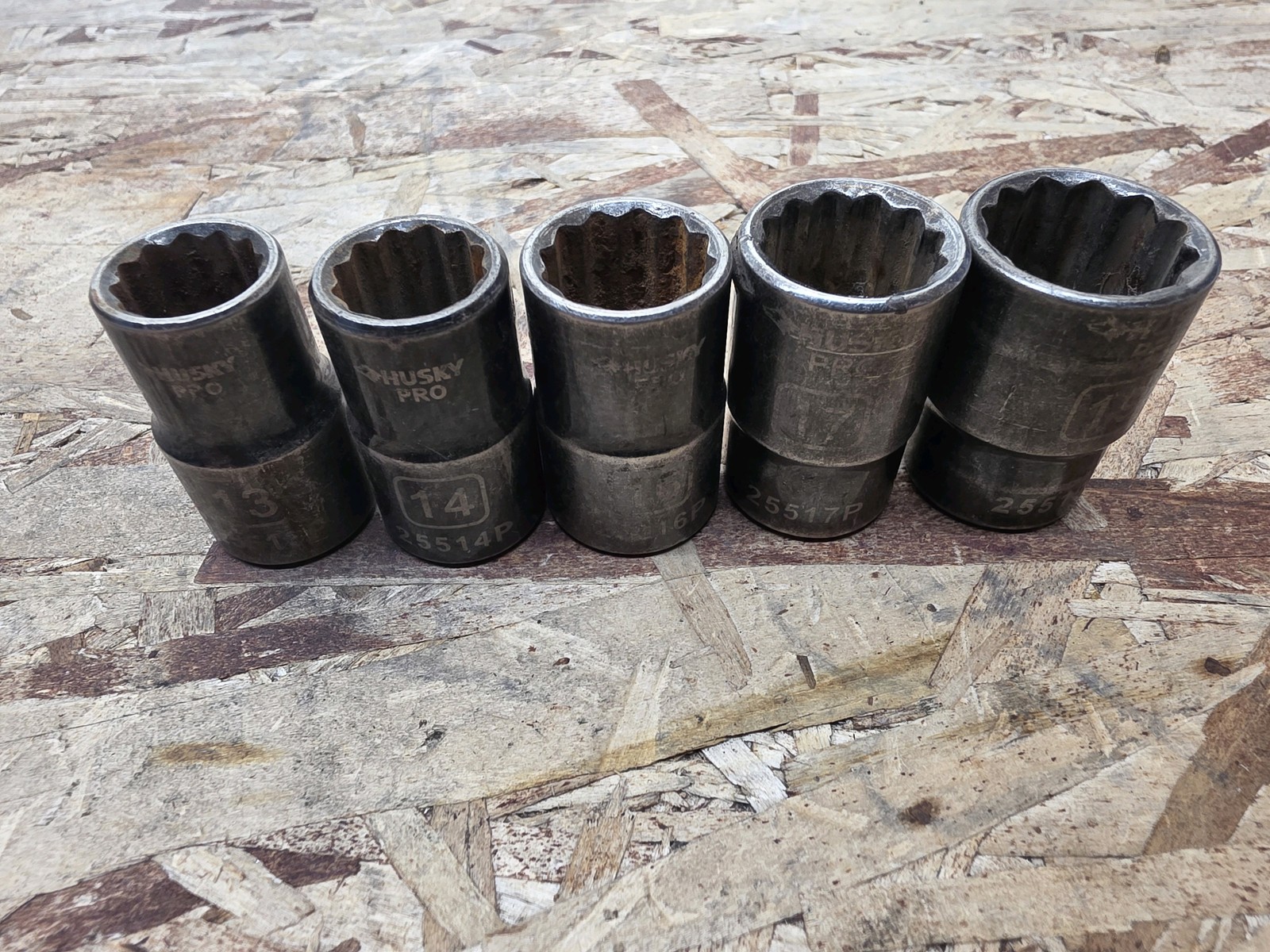 Husky Pro 1/2 Drive 13-19mm Shallow 12 Point Impact Socket Set 5pc Used