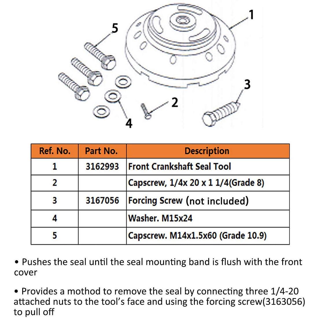 3162992 Front Crankshaft Seal Remover Installer for Cummins ISX QSX Diesel
