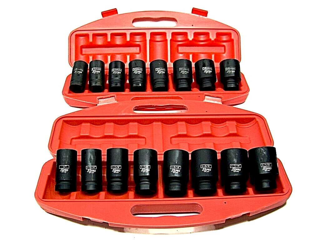 18pc 3/4″ Drive Deep Air Impact Sockets Axle Nuts Remover Installer Sae & Metric
