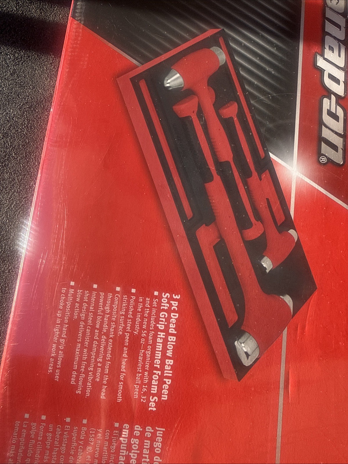 For Snap On Tools HBBD301FR dead blow ball peen hammer foam set red 16 32 56 oz