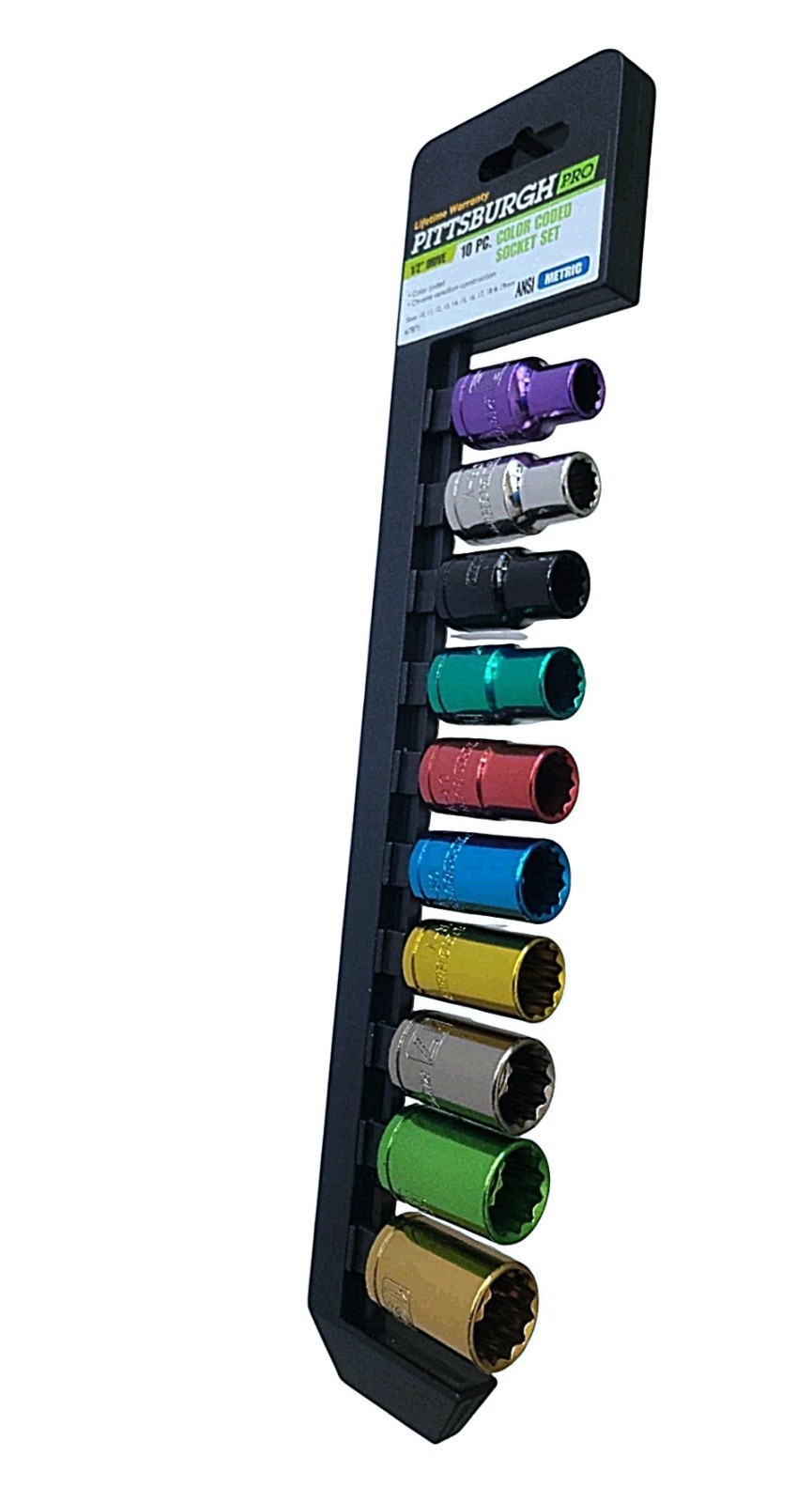 Pittsburgh pro ,1/2″ drive Metric color Socket Set .10pc