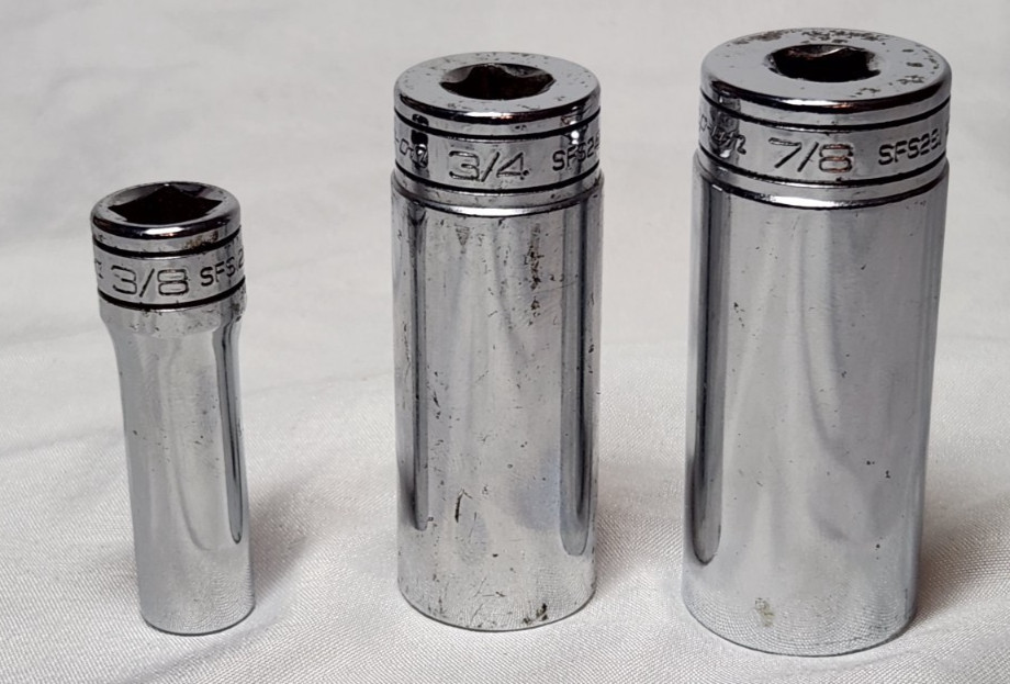 Snap-On Lot of 3 SFS121 3/8″ SFS241 3/4″ SFS281 7/8″ Deep Socket 6PT 3/8″ Drive