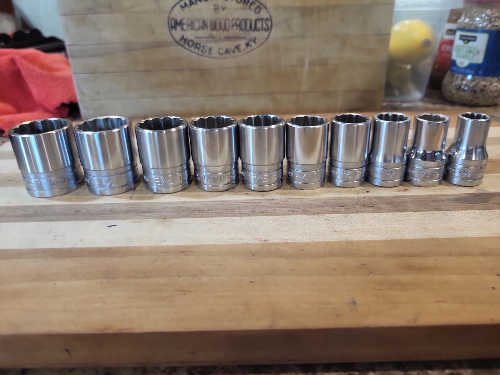 Snap On 10 Pc. 1/2″ Drive 12 Pt SAE Shallow Socket Set 7/16″-1″ SW 141-SW321