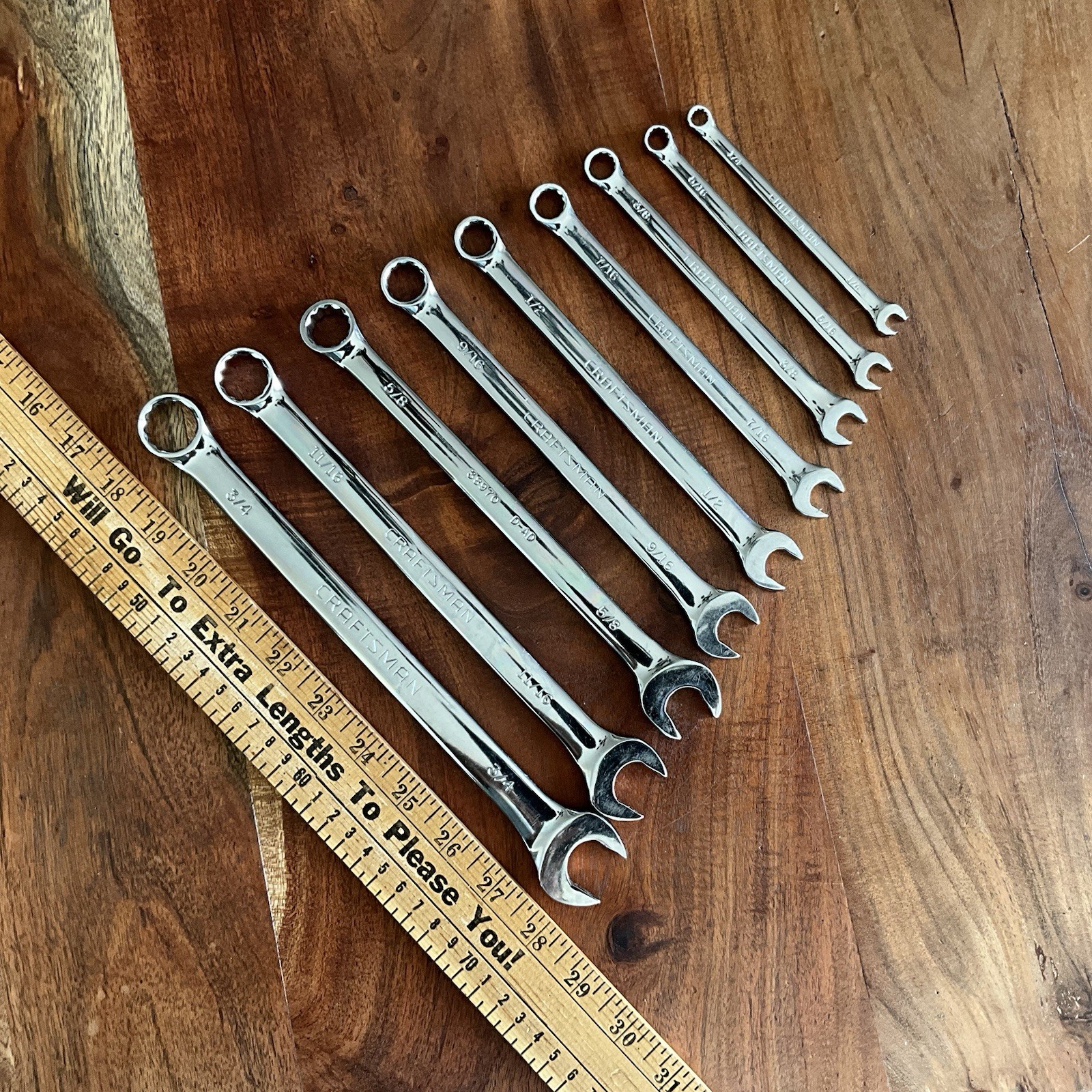 Craftsman 9 pc Combination Wrench Set D-AD 1/4″ to 3/4″ Polished Chrome 12 pt
