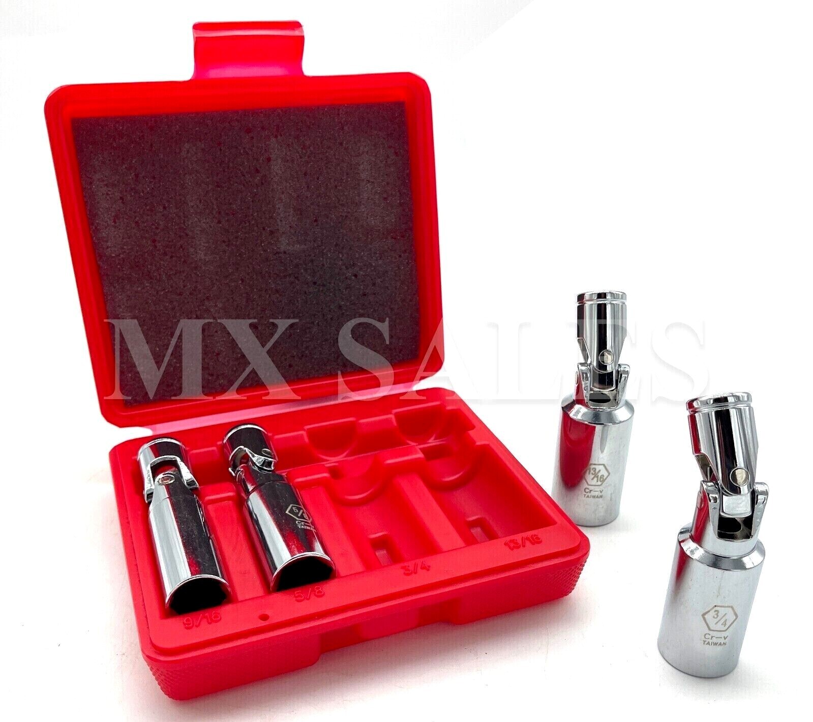 4pc 3/8″ DR. UNIVERSAL SPARK PLUG SOCKET SET CR-V SWIVEL SOCKETS
