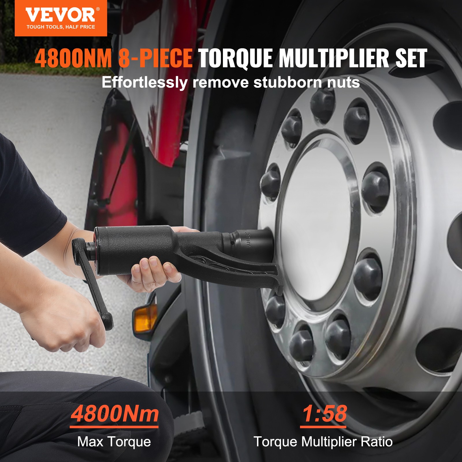 VEVOR Torque Multiplier Wrench Set 1″ Drive 1:58 Lug Nut Remover with 8 Sockets