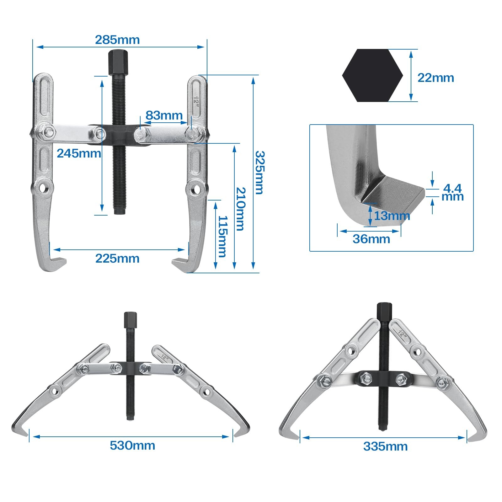 12” Bearing Puller 50300mm, 2/3 Arm Outer/Inner Puller Set, Ball Bearing Puller…