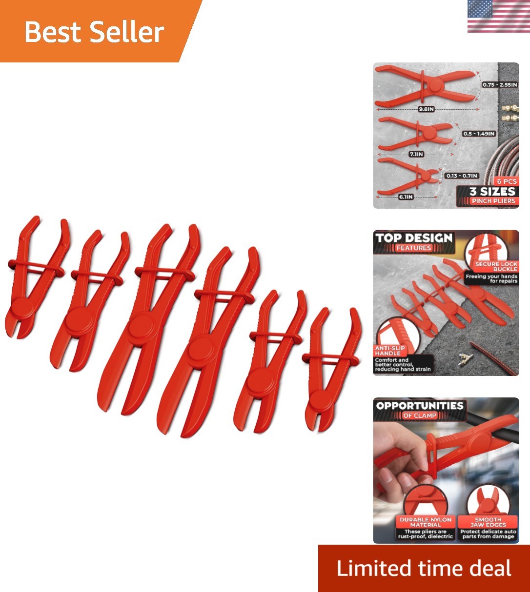 Brand New Hose Pinch Off Pliers Set – 6Pcs, Red, Ergonomic, Non-Conductive