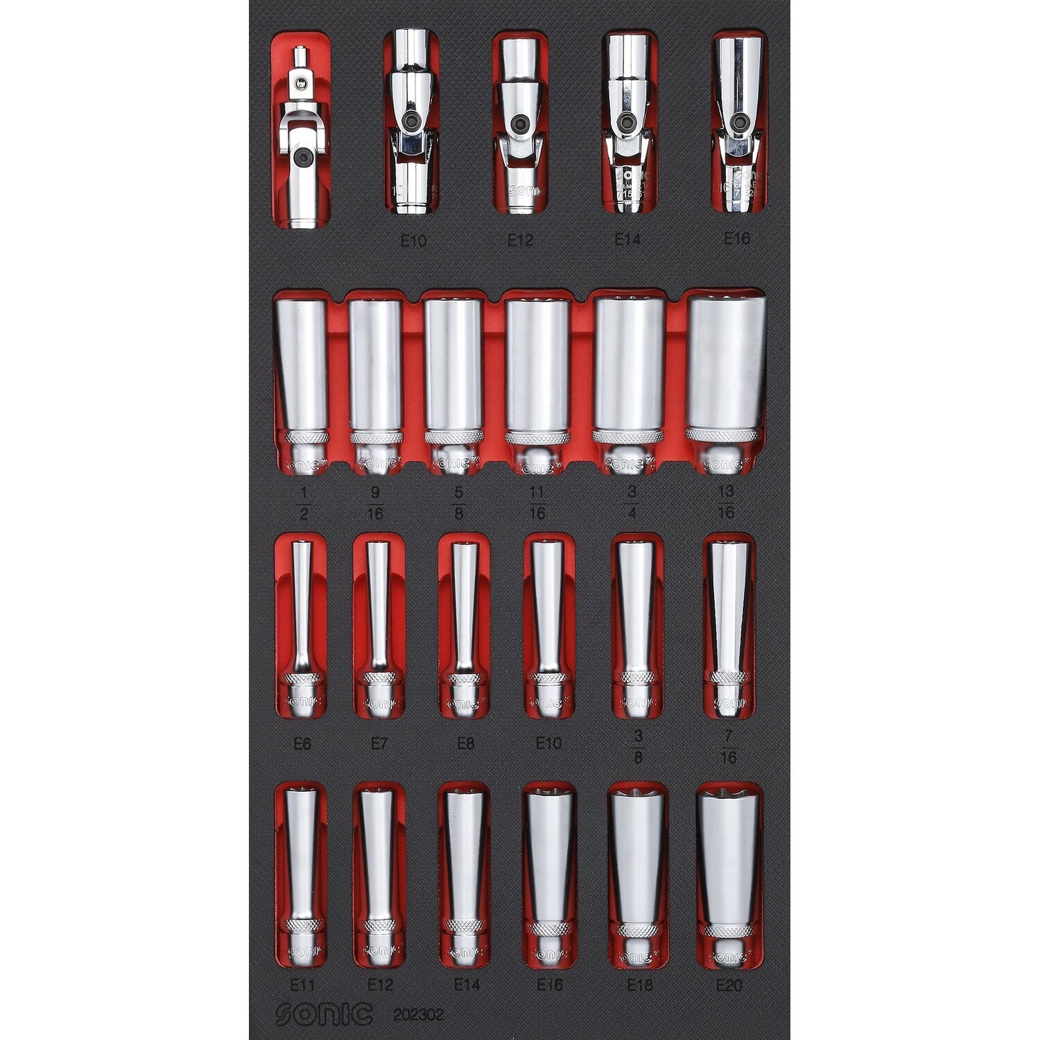 Sonic, 3/8″ Drive Deep Socket Set. 23 Pieces. US/SAE Sizes