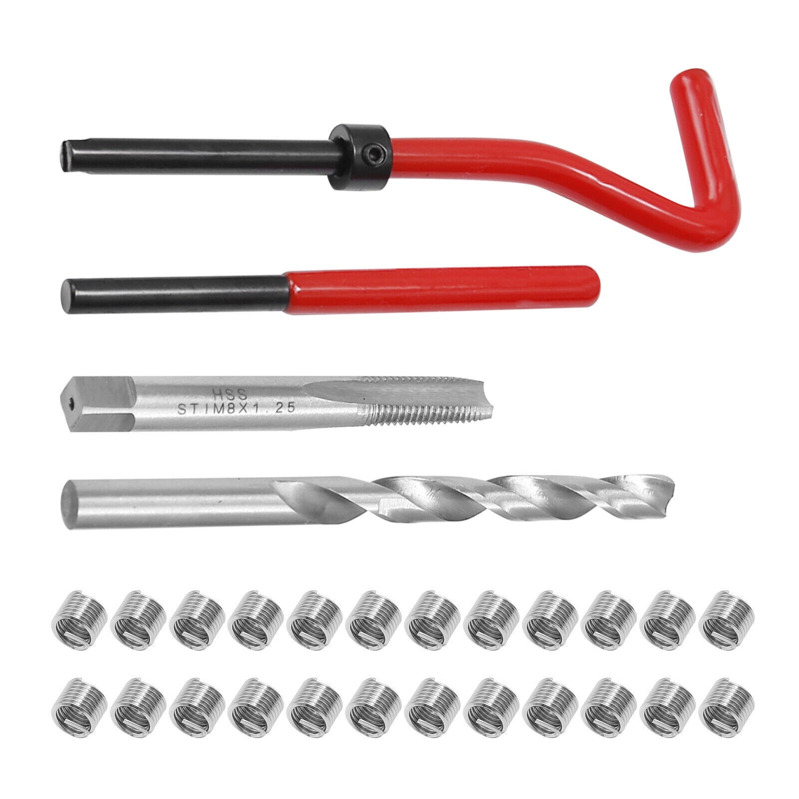 30x Metric Thread Repair Insert Kit M8 X 1.25mm Helicoil Car Pro Coil Tool US