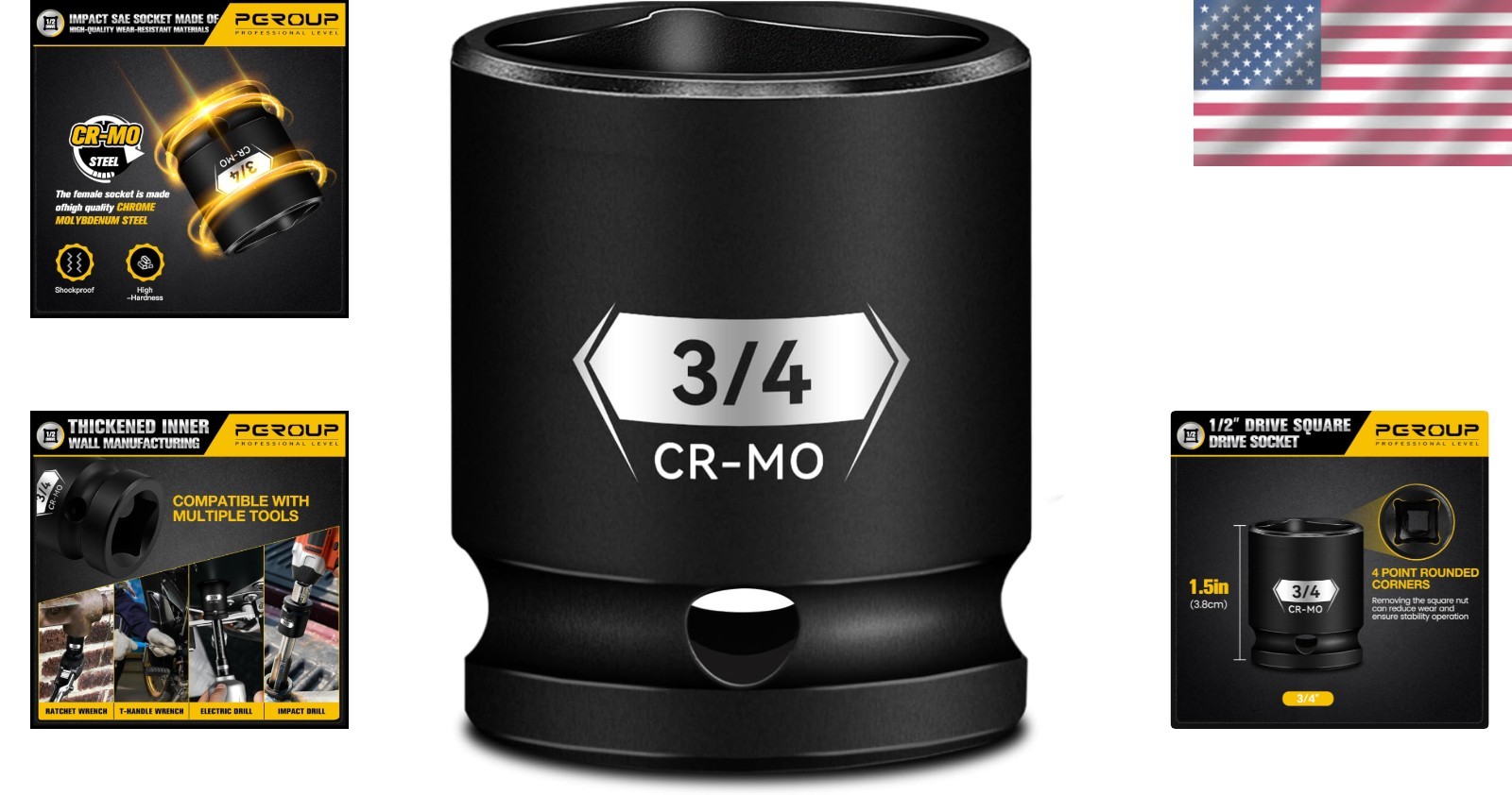 Durable 3/4 Inch Female Pipe Plug Socket 1/2 Drive with Black Phosphate Finish