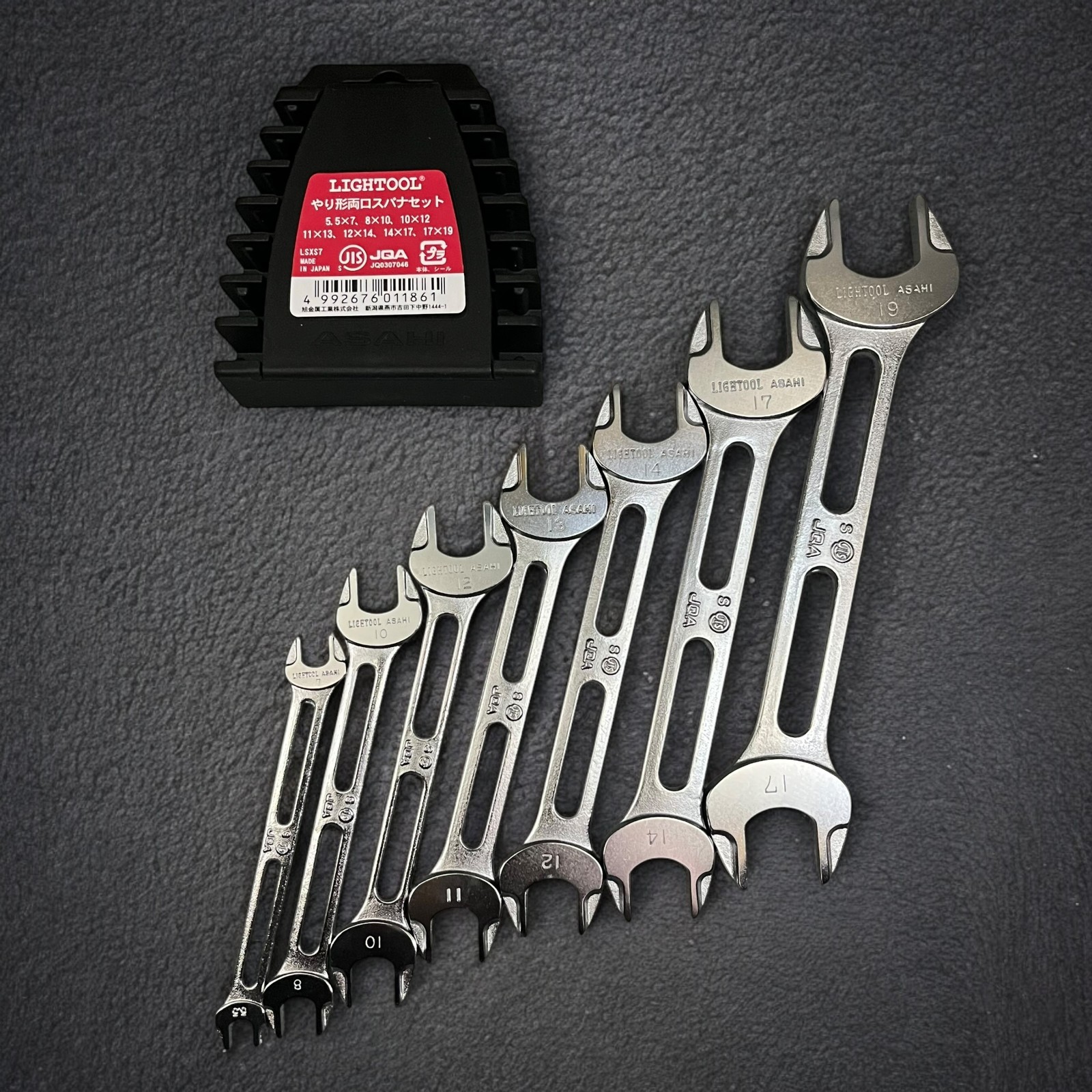 Asahi LSXS7 7pc Lightool double open end wrench set Made in Japan