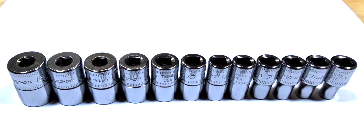 New Snap-on™ 1/4″ drive 5 thru 15 mm 6-point Shallow Socket Set 112TMMY Unused