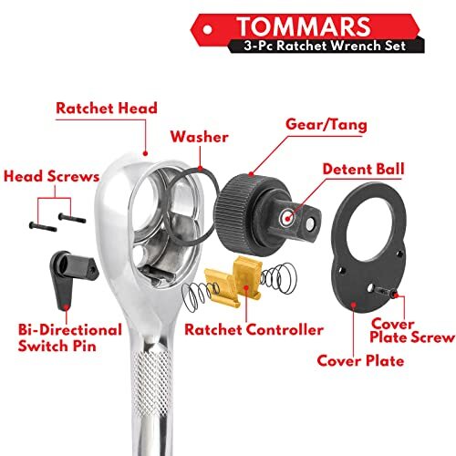 Stubby Ratchet Set, 1/4″, 3/8″, 1/2″ Drive Ratchet Handle Wrench 72-Tooth Quick
