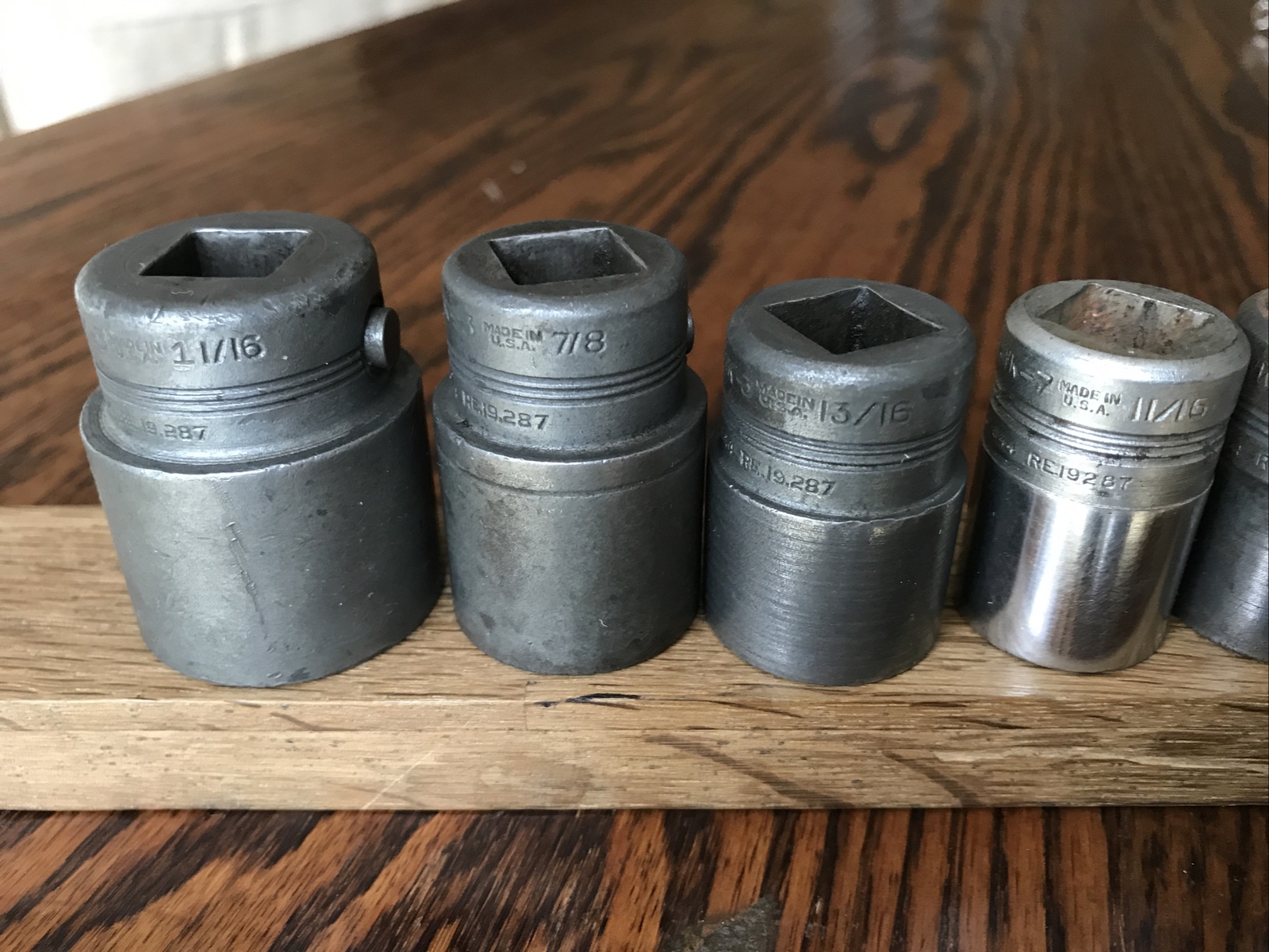 7 Rare Vintage 1940s Blackhawk USA Sockets With 1/2” Drive 1-1/6” To 7/16” AF.