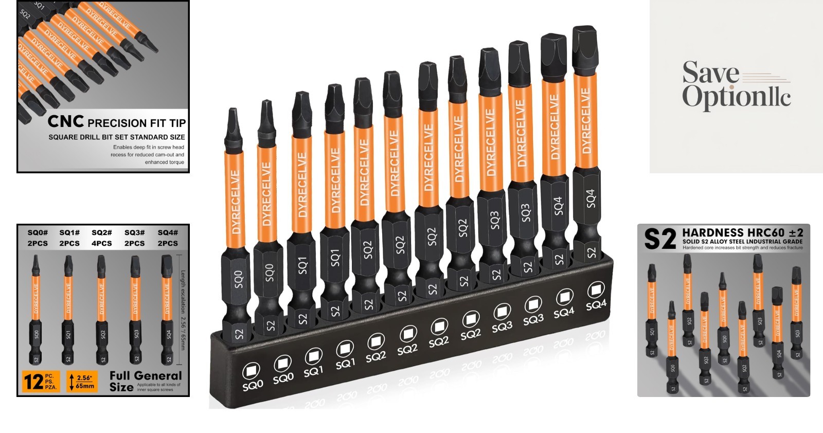 Durable Square Drive Bit Set – 12-Piece Magnetic Hex Shank Tools for All Needs