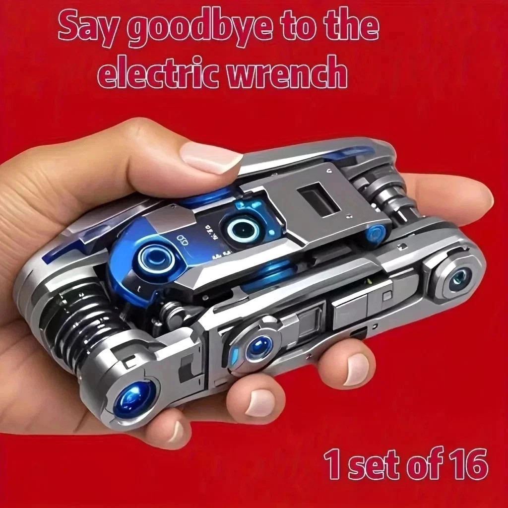 Socket Wrench Set, Non-Slip Rotating Head. Durable Stainless Steel 16-in-1