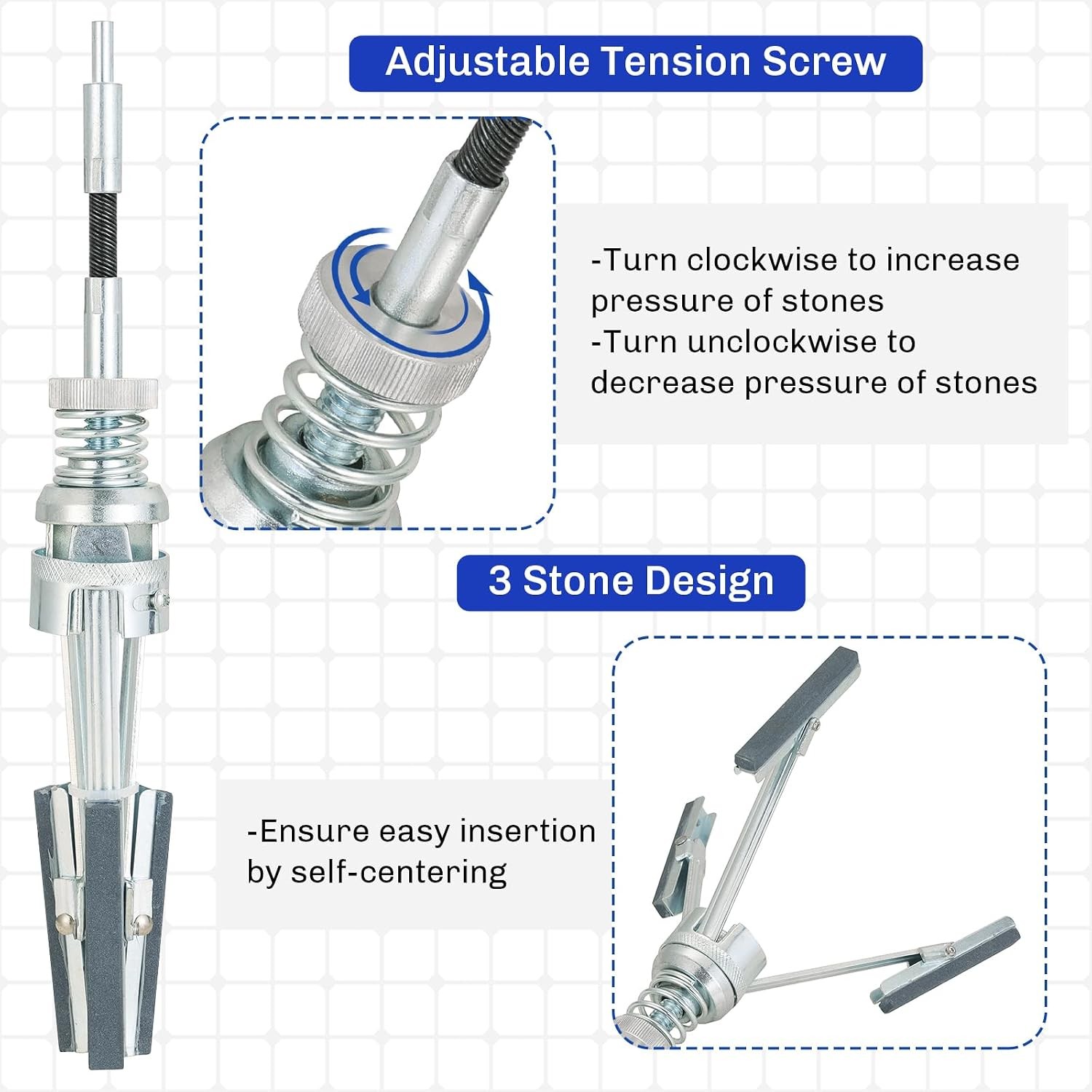 3″ Engine Cylinder Hone Tool 2″ to 6-1/2″ Adjustable Deglazer w/ 3PCS Stones