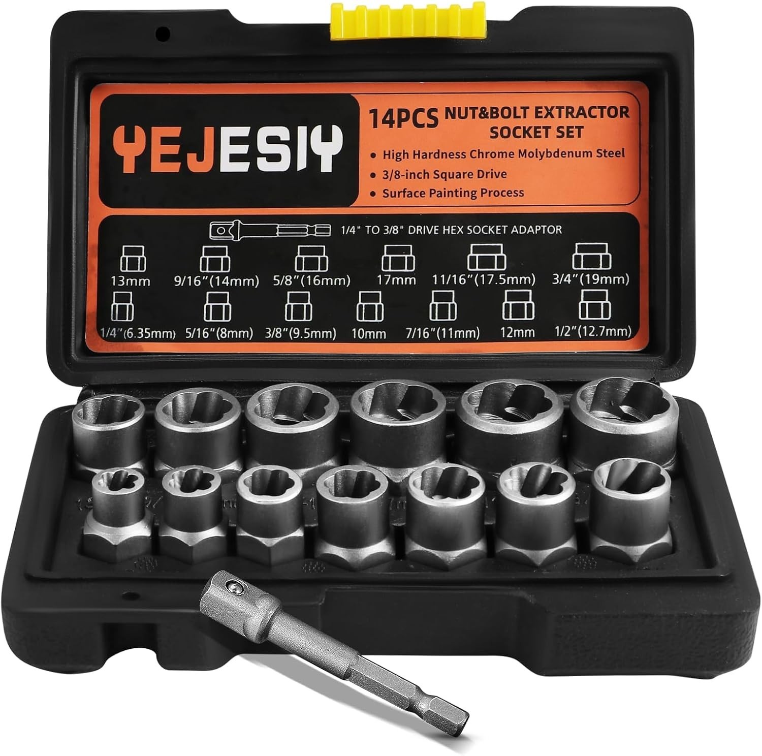 Bolt Extractor Kit, 14PCS Easy Out Stripped Lug Nut Removal Set with 3/8-Inch…