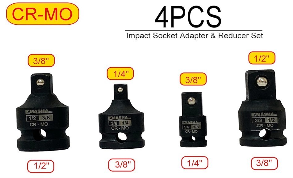 Masha Tools-Impact Socket Adapter and Reducer Set / 4 Piece Set – See Pictures..