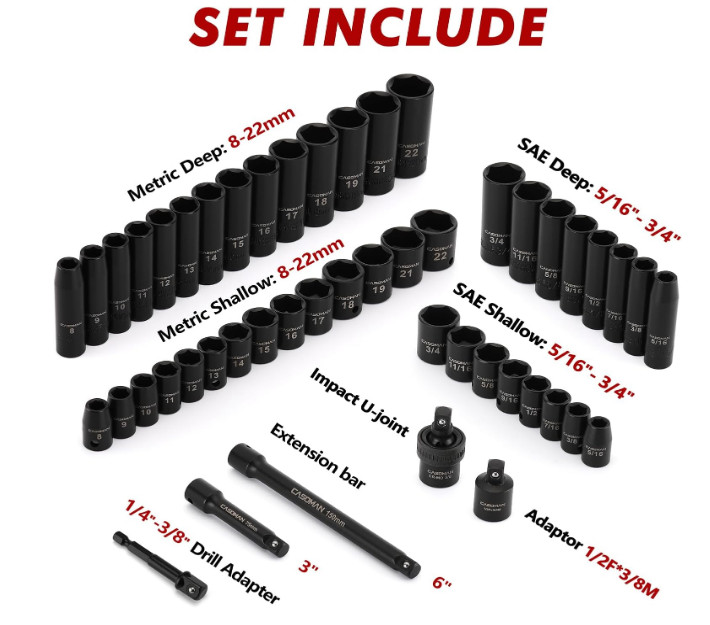 3/8 In. 49 Piece Milwaukee 6 Point Impact Socket Ratchet Drive and Metric Set