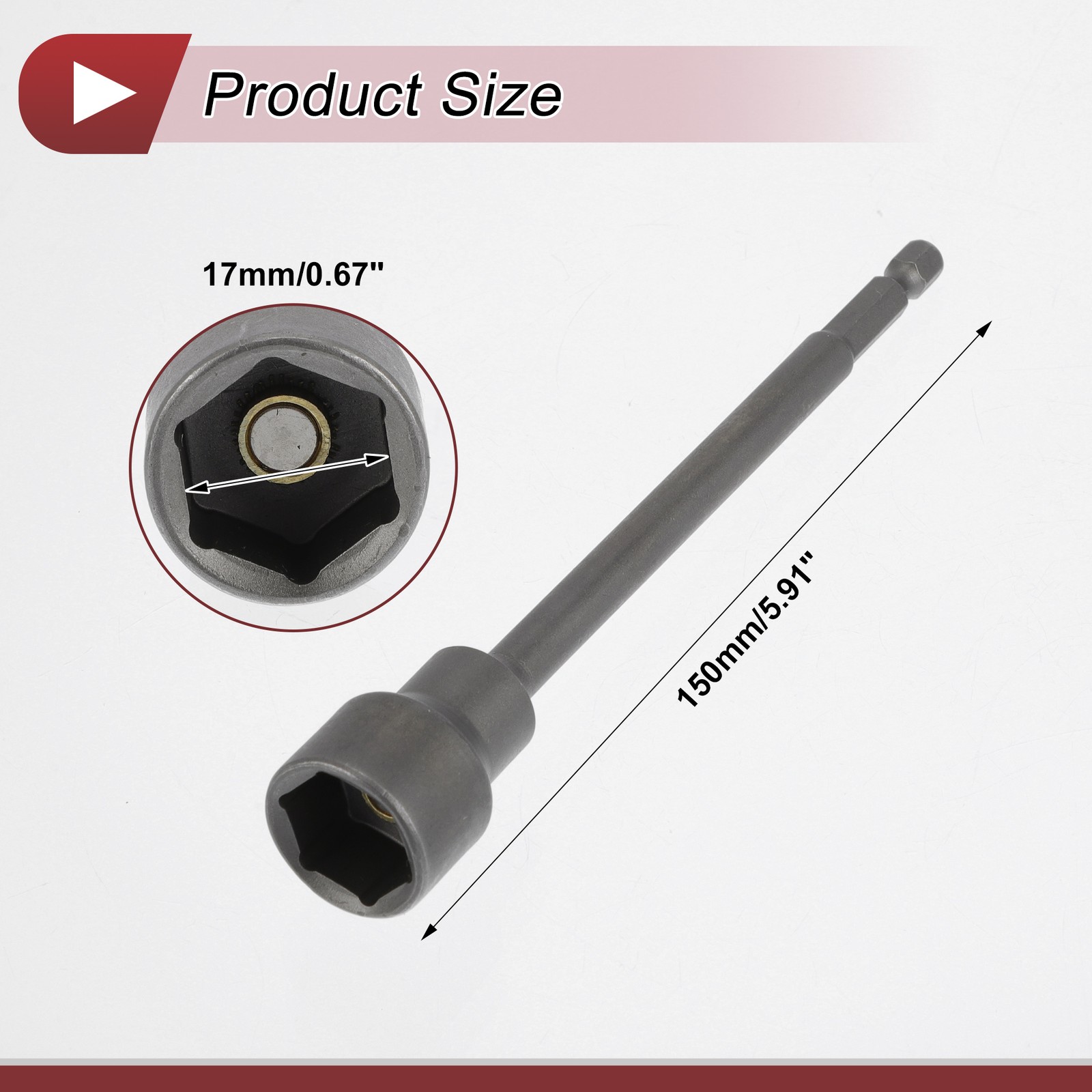 Universal Impact Socket 17mm 6 Point 150mm CR-MO Silver Tone 1 Pc