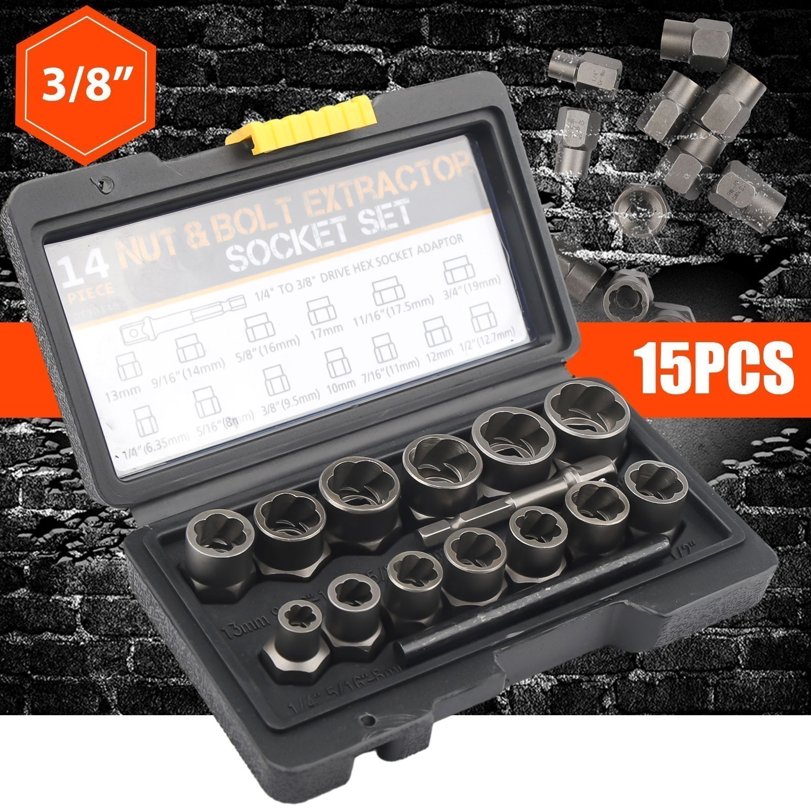 15 Pc Nut & Bolt Extractor Kit, of Bolt Removal Tool Set, Extractor Socket Tool