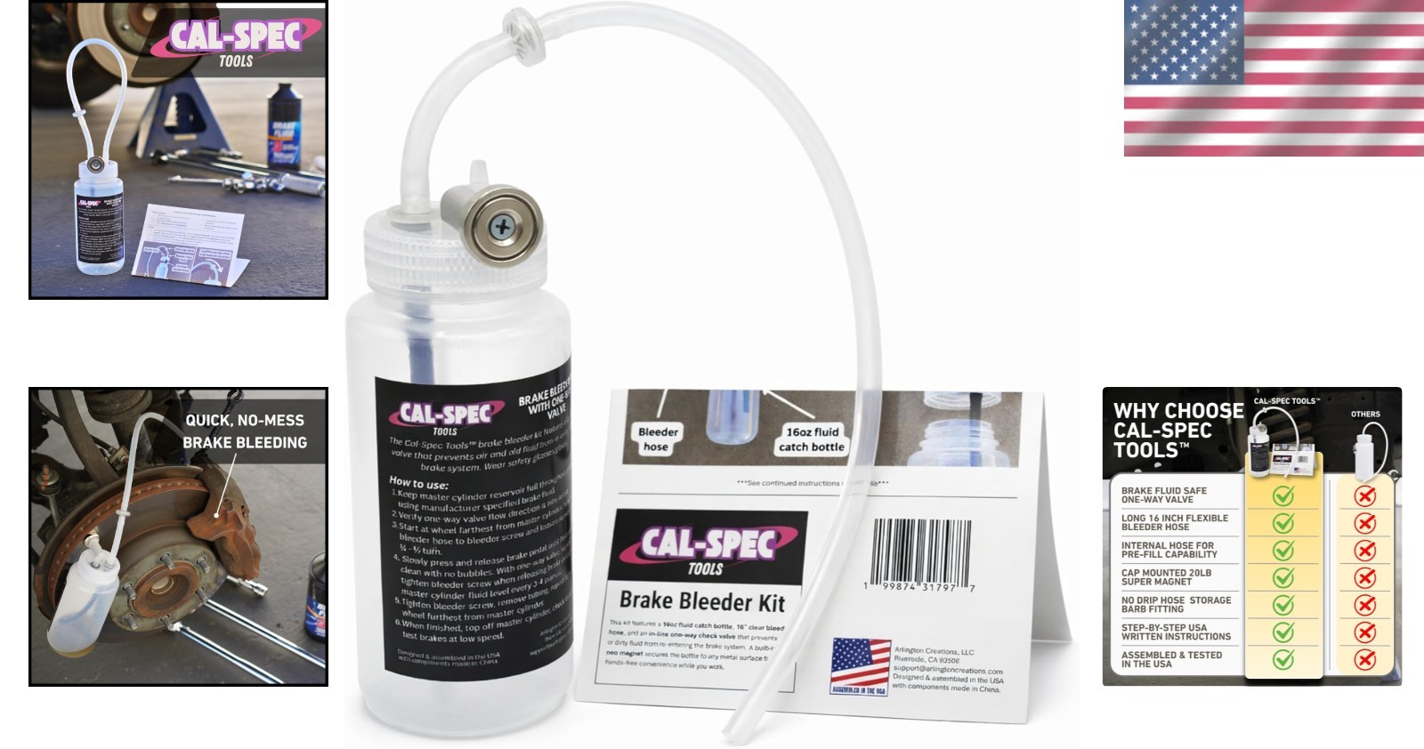 USA-Made 16oz Brake Bleeding Tool with High-Strength Magnet & Check Valve Design