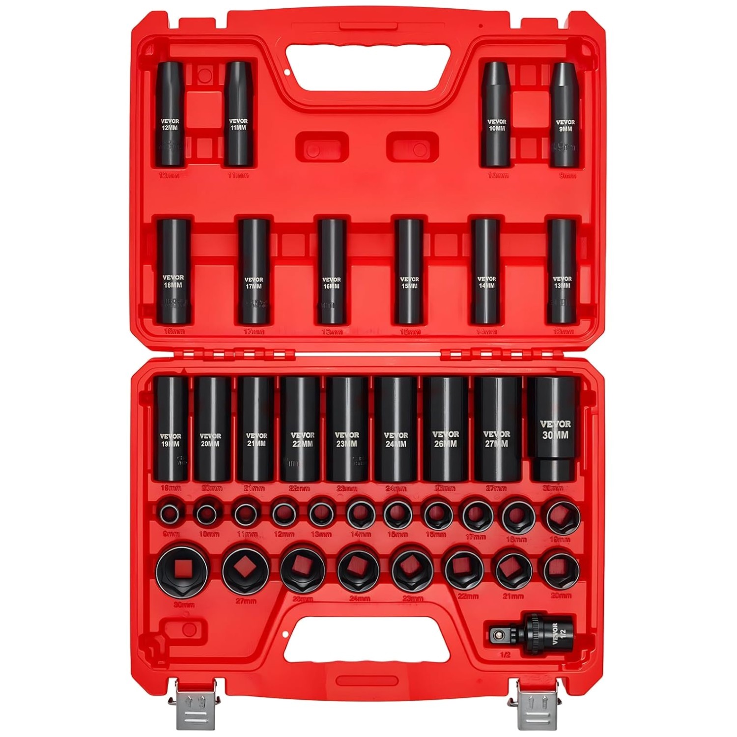 Metric 39pc Impact Socket Set, 6-Point, CR-V Steel
