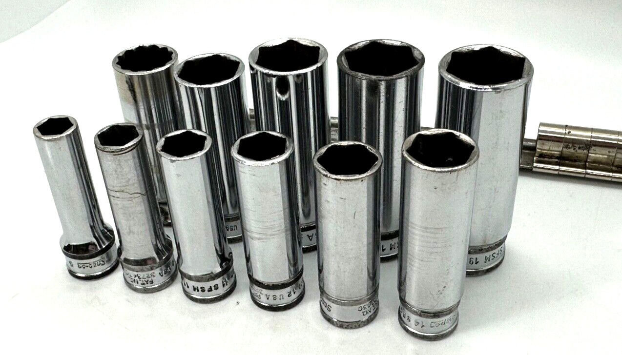 🇺🇸 Snap On Tools USA 9mm- 19mm Metric 3/8″ Drive DEEP Socket Set Lot 6-PT Rail