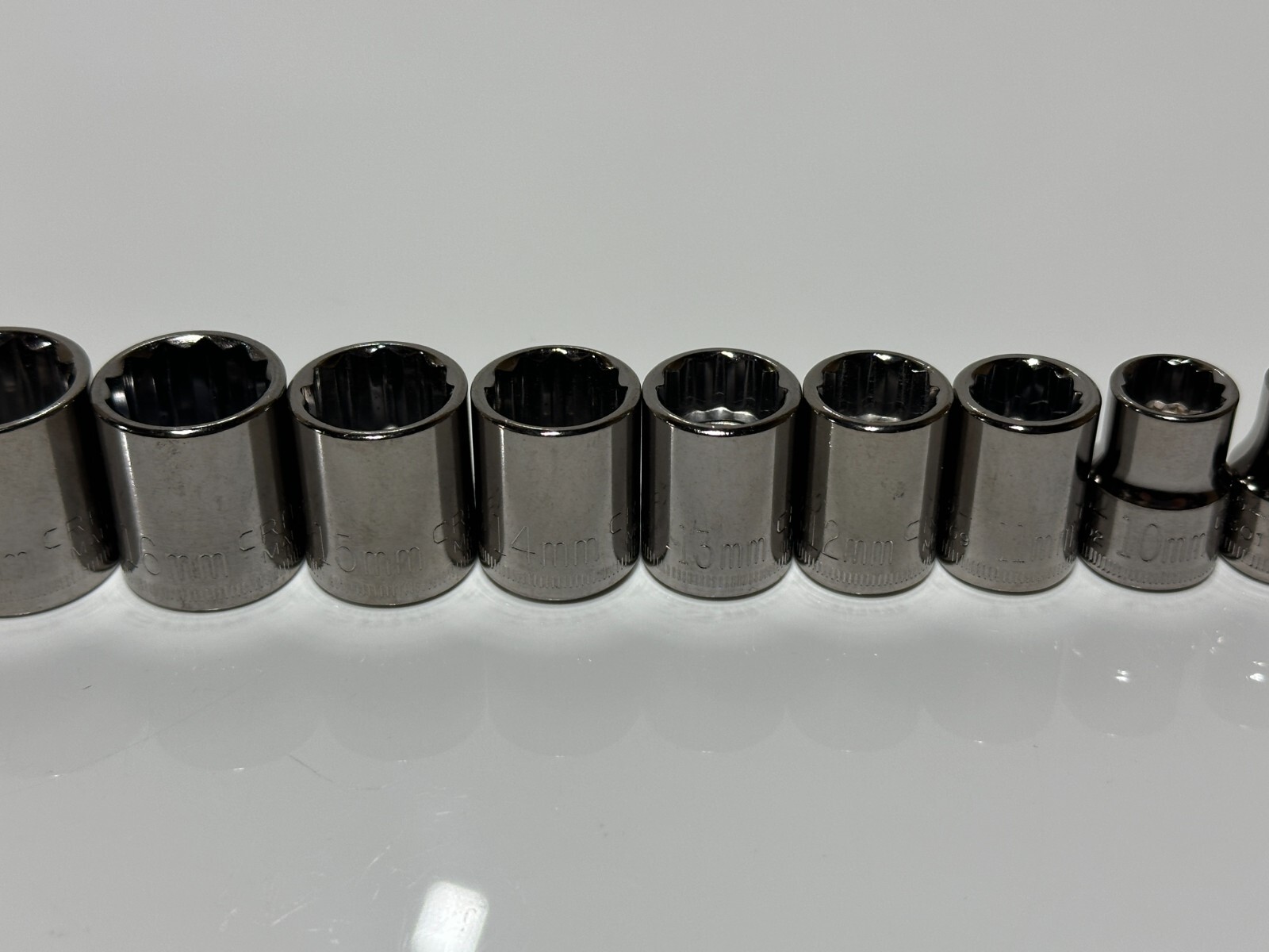 NOS Craftsman USA 15pc Metric 6mm to 21mm Shallow Socket Set – 3/8″ Drive, 12 PT